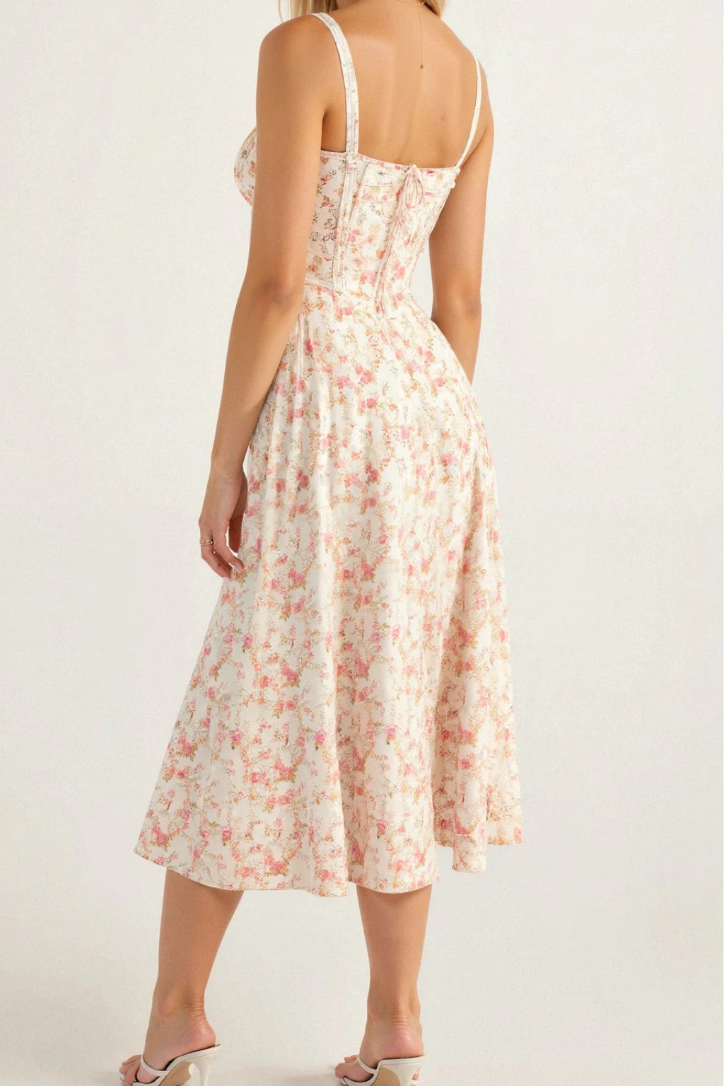 Vestido midi mujer de corsé y tejido floral con abertura