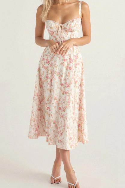 Vestido midi mujer de corsé y tejido floral con abertura