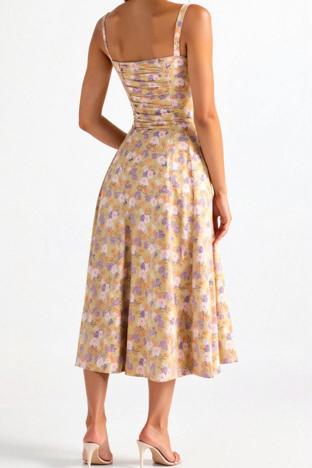 Vestido midi mujer de corsé y tejido floral con abertura