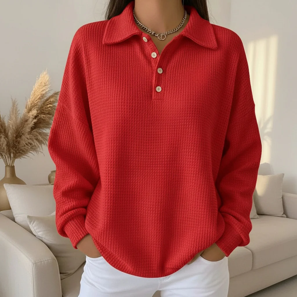 mujer de tejido waffle estilo polo con botones - Mavetta