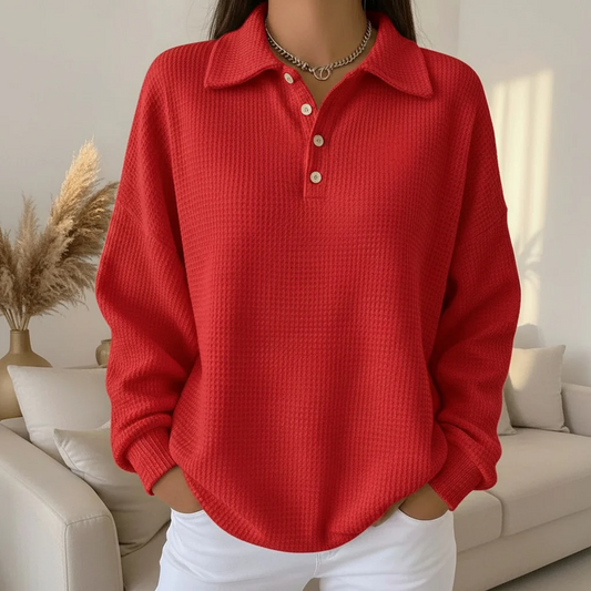 mujer de tejido waffle estilo polo con botones - Mavetta