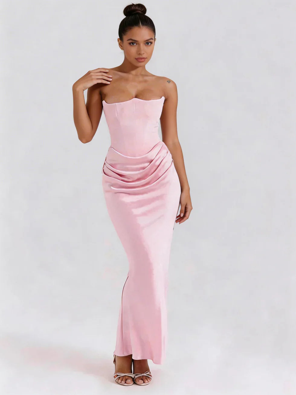 Vestido maxi mujer ajustado fruncido sin tirantes