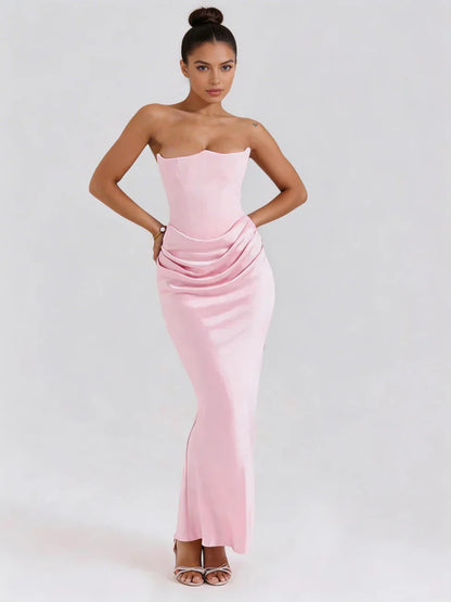 Vestido maxi mujer ajustado fruncido sin tirantes