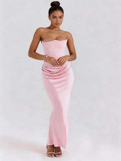 Vestido maxi mujer ajustado fruncido sin tirantes
