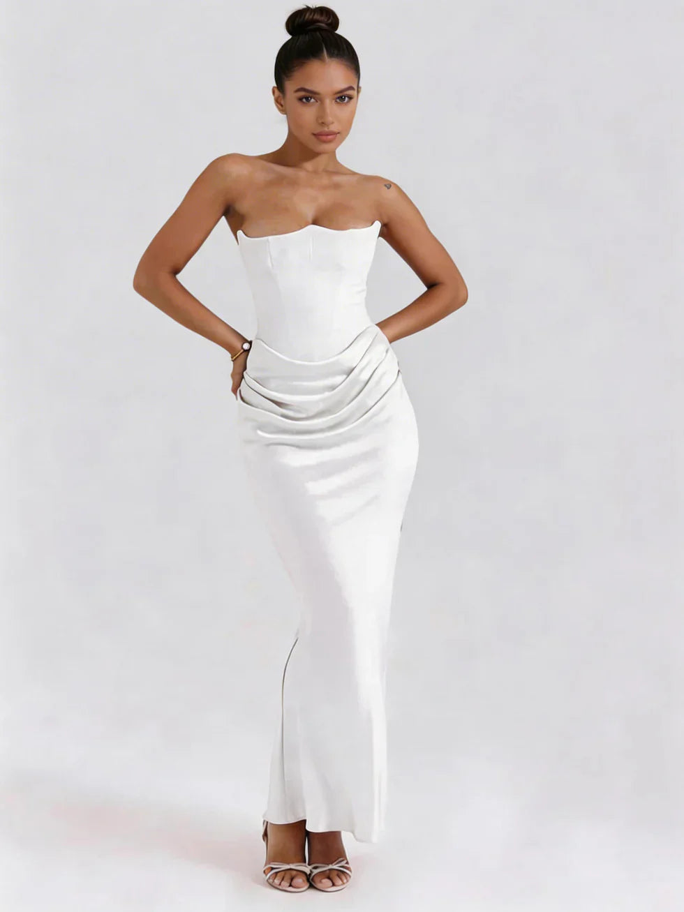 Vestido maxi mujer ajustado fruncido sin tirantes