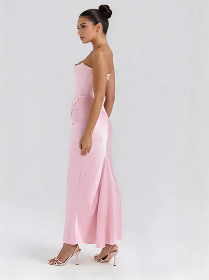 Vestido maxi mujer ajustado fruncido sin tirantes