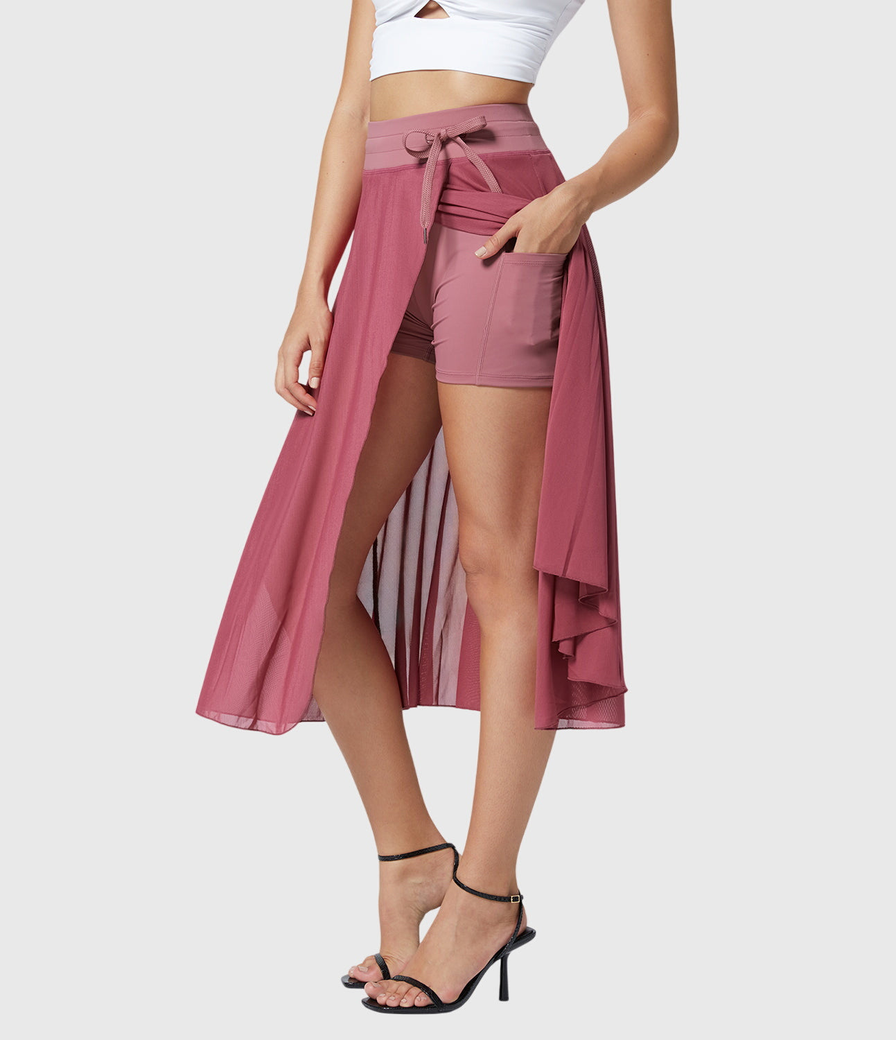 Falda Midi Mujer Talle Alto Cordón Ajustable Acampanada