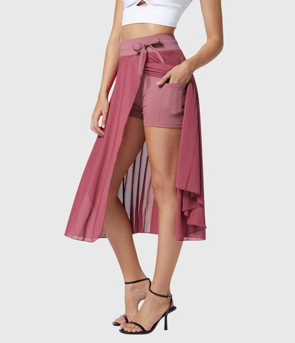 Falda Midi Mujer Talle Alto Cordón Ajustable Acampanada