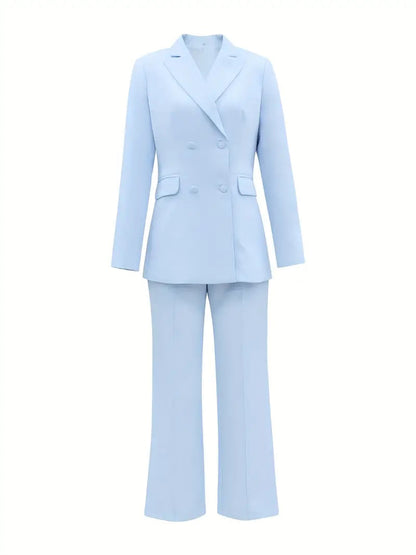 Conjunto Mujer Blazer Cruzado y Pantalones Anchos Elegante