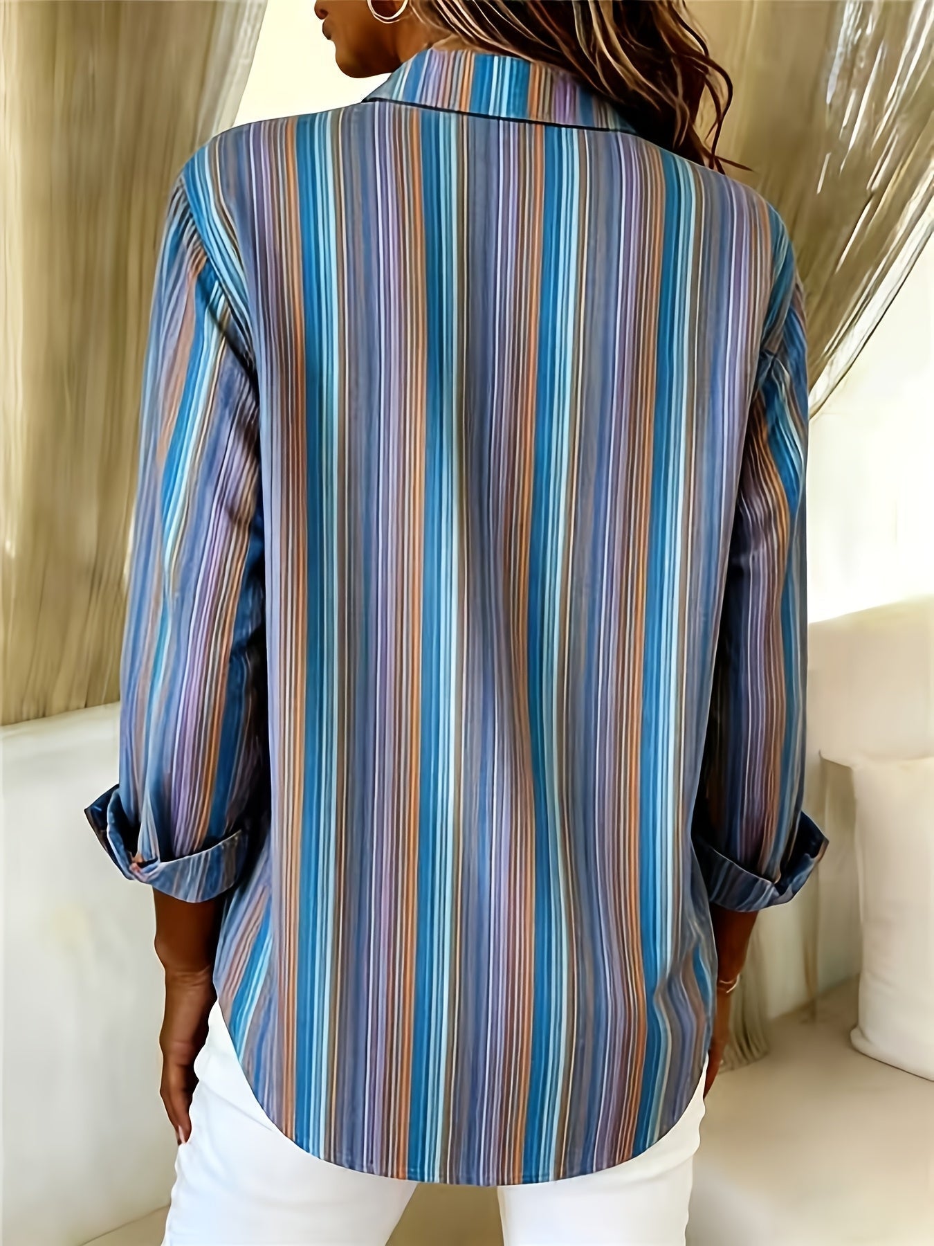Camisa mujer de rayas manga larga ligera elegante