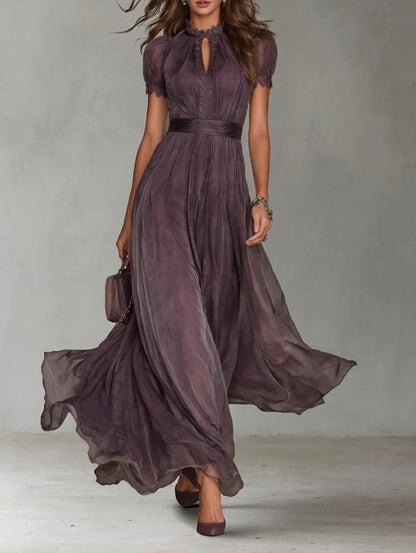 Vestido Largo Mujer de Gasa y Encaje Corte Elegante - Mavetta