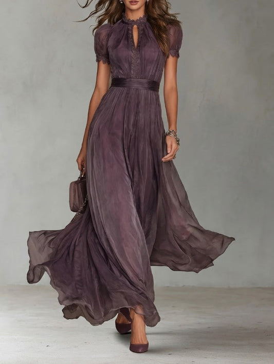 Vestido Largo Mujer de Gasa y Encaje Corte Elegante - Mavetta