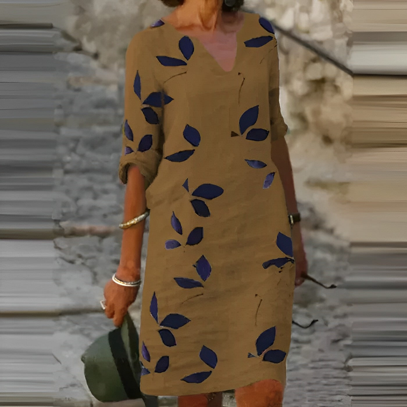 Vestido Mini Mujer de Algodón Cuello en V Estilo Boho