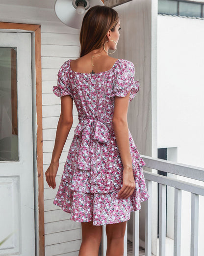 Vestido Corto Mujer Estampado Floral Playa Primavera Verano