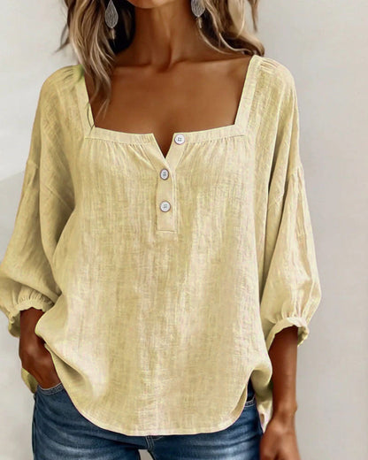 Blusa Mujer Escote Cuadrado Botones Ajuste Clasico