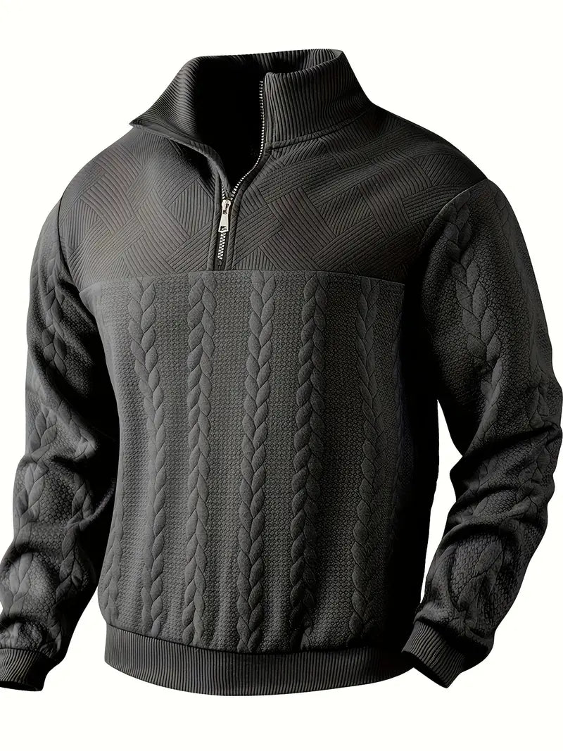 Jersey Hombre de Punto Trenzado Media Cremallera