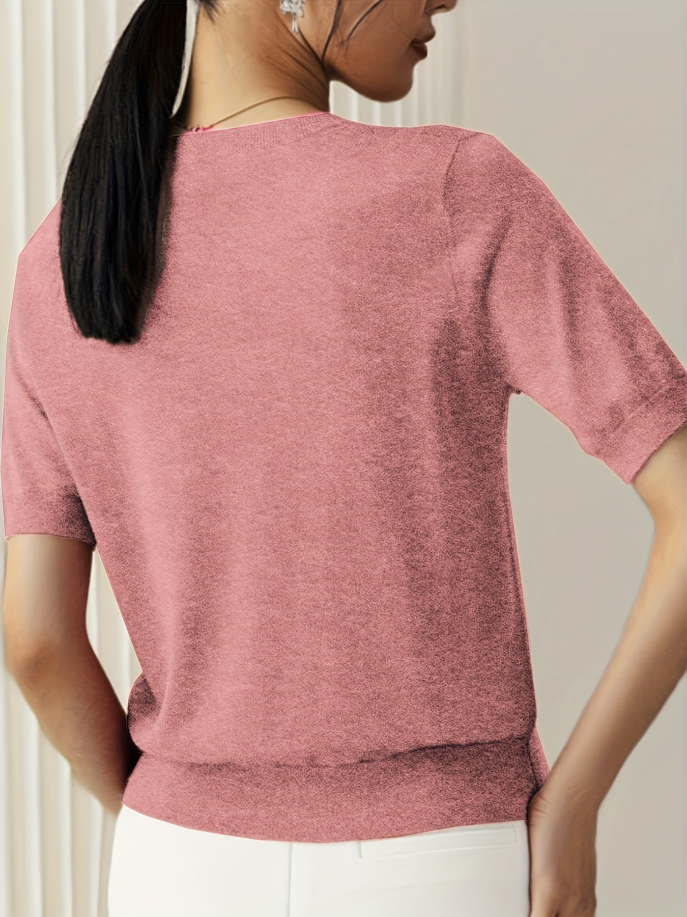 Camiseta Mujer de Punto Manga Corta Cuello Redondo Entallada