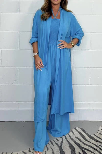 Conjunto Mujer con Espalda Descubierta y Pantalón Pierna Ancha