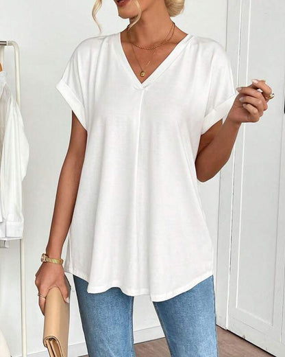 Mujer con Escote en V y Mangas Dobles Estilo Casual - Mavetta