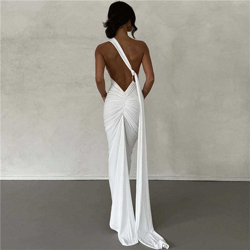 Vestido Largo Mujer Ajustado Fruncido Espalda Descubierta Fiesta