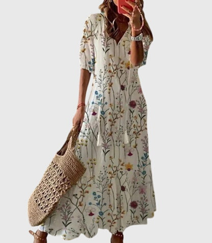 Vestido mujer boho verano estampado floral escote en V falda maxi