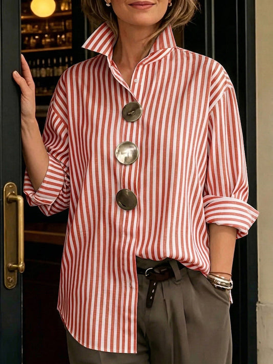 Camisa mujer de algodón rayas botones metal estilo casual - Mavetta