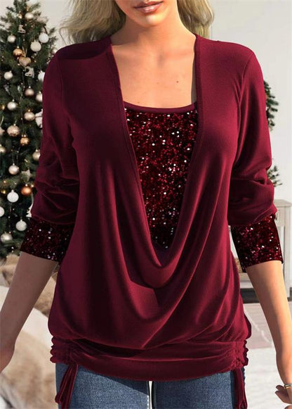 Blusa Mujer Manga Larga con Lentejuelas Elegante