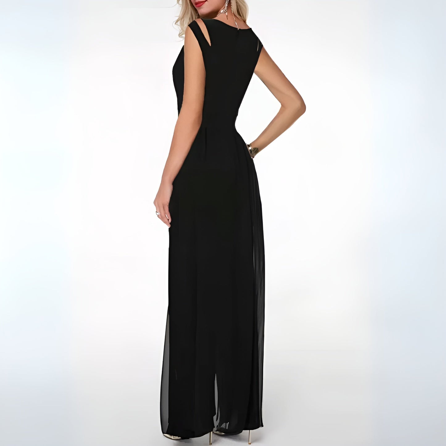Vestido Noche Mujer con Hombros Descubiertos y Corte Entallado