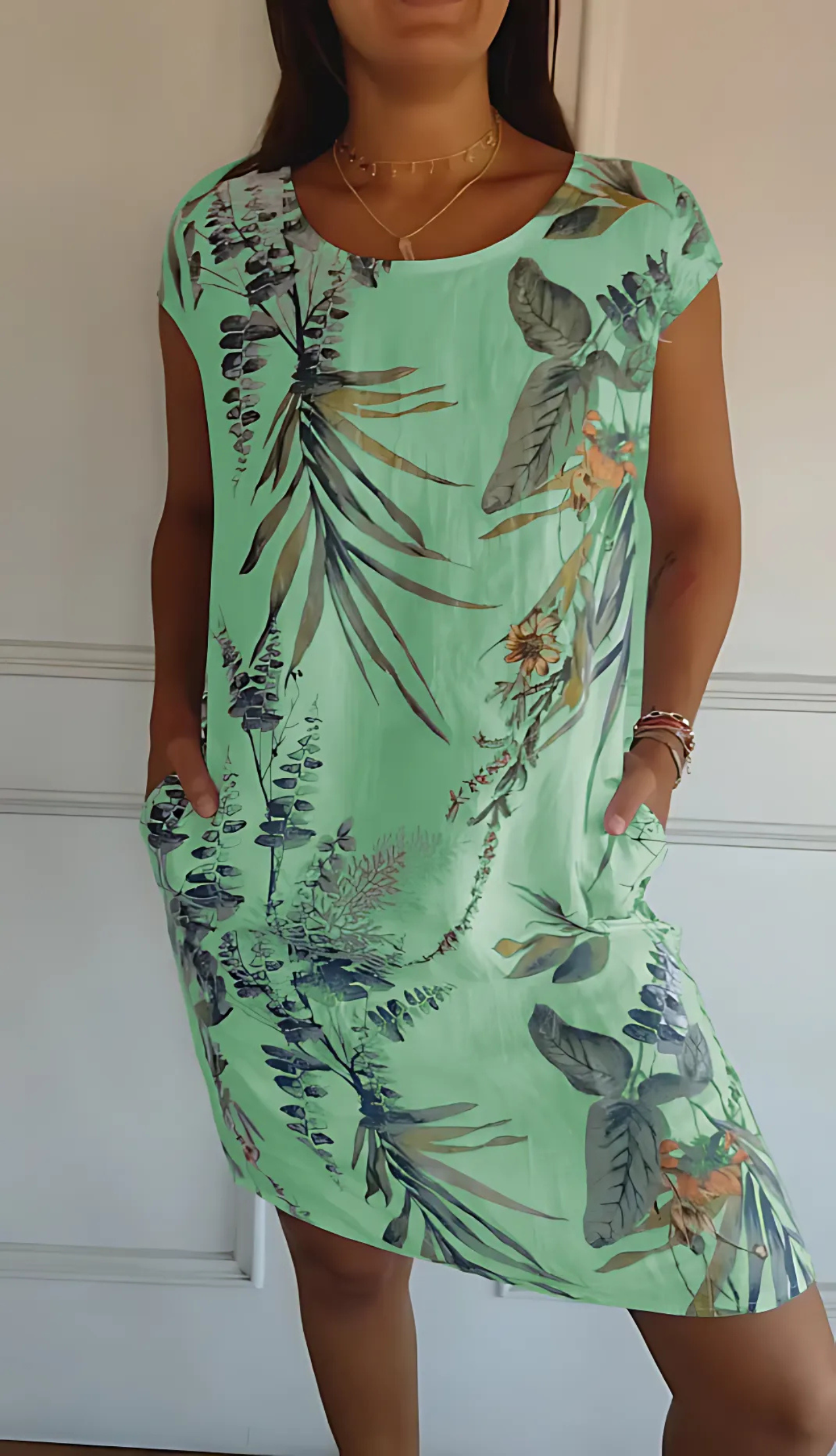 Vestido mujer de algodón cuello redondo corte holgado