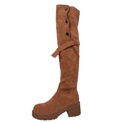 Botas Altas Mujer de Terciopelo con Botones Decorativos
