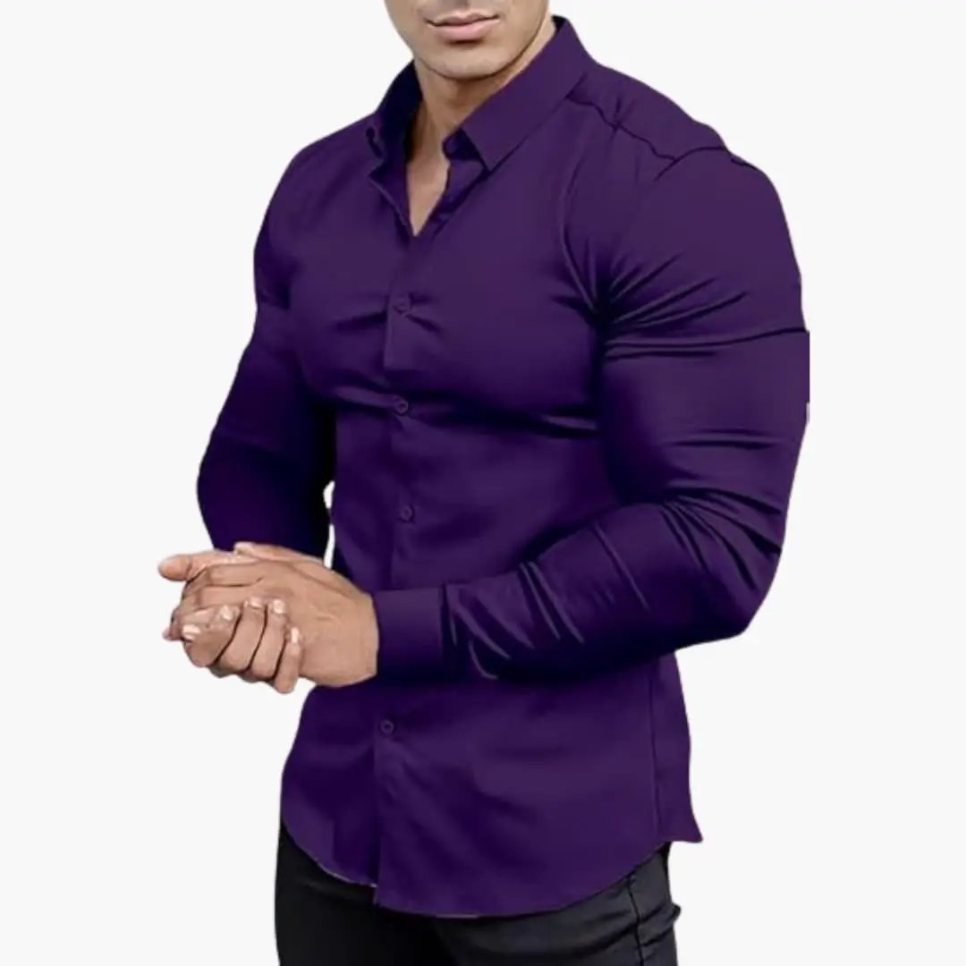 Camisa Hombre Slim Fit Algodón Manga Larga Botones