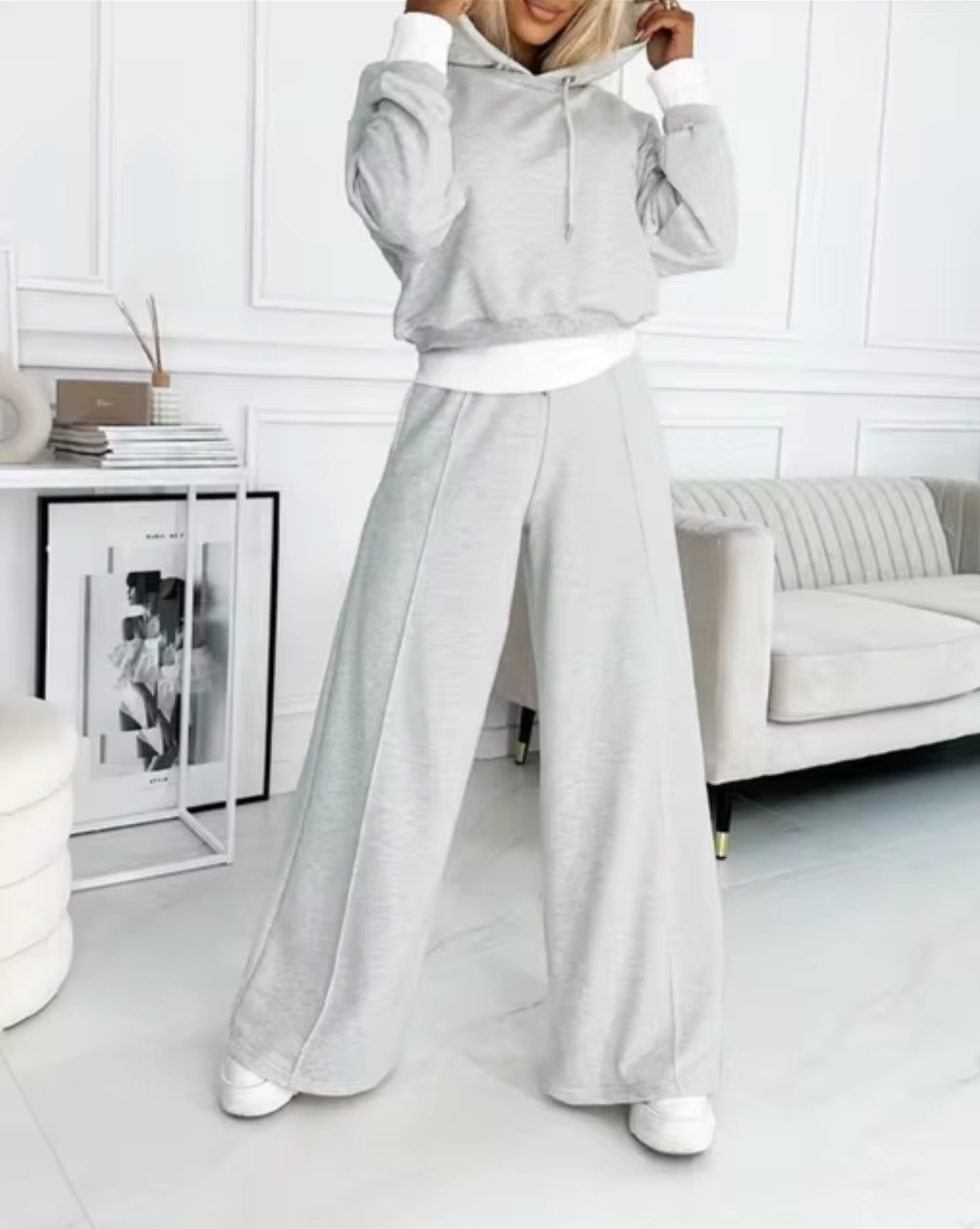 Conjunto Mujer Sudadera con Capucha y Pantalón Pierna Ancha
