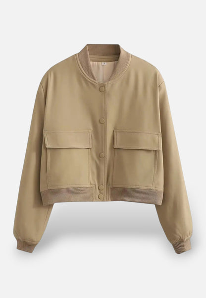 Chaqueta Bomber Mujer Corta Botonadura Simple Bolsillos