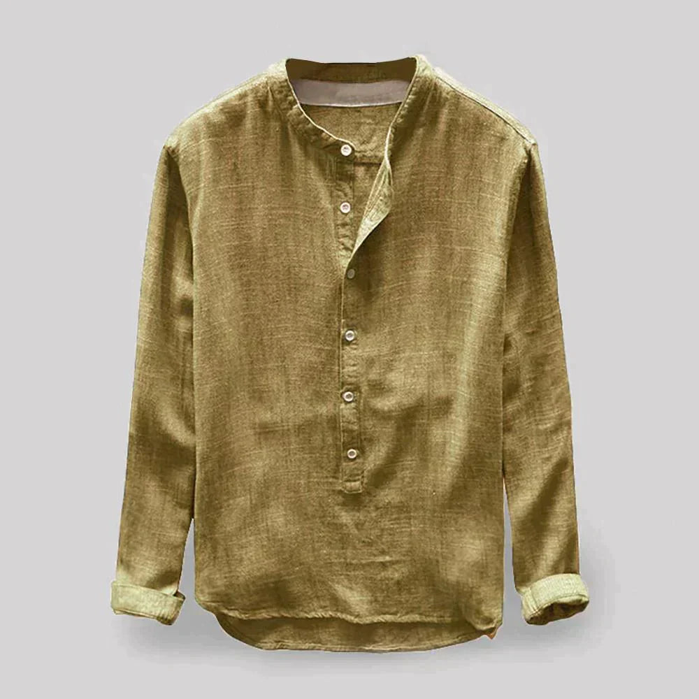 Camisa Casual Hombre Algodón Cuello Mao Ajuste Regular