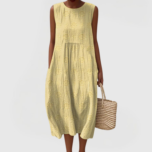Vestido midi mujer tejido ligero sin mangas bolsillos laterales - Mavetta