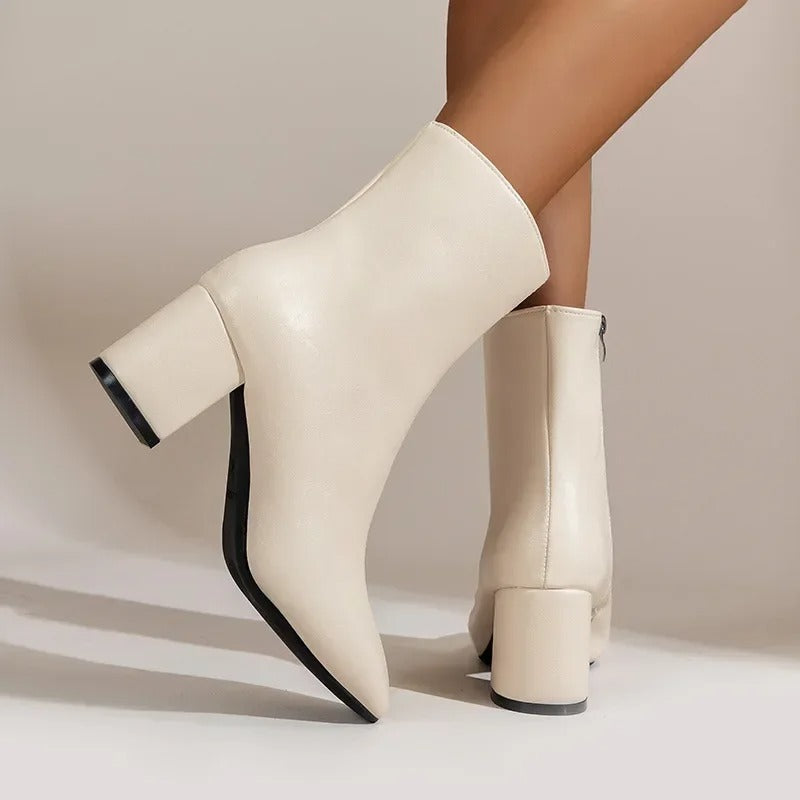 Botines Mujer Tacón Ancho Cremallera Lateral