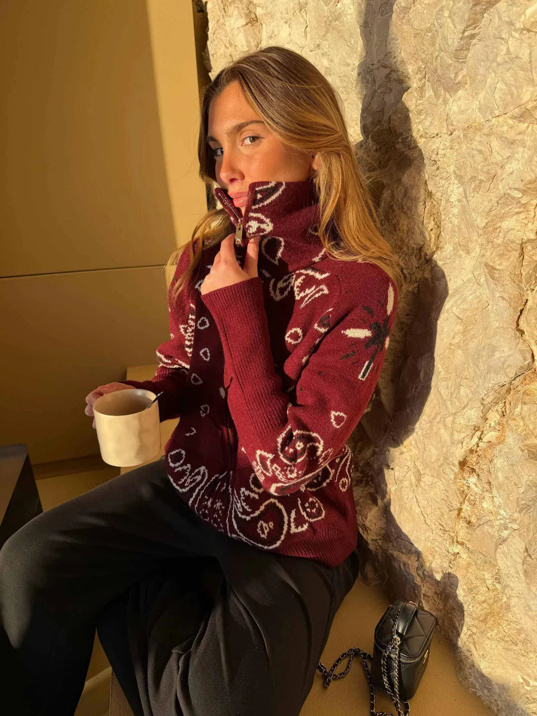 Jersey Mujer de Punto Cuello Alto con Cremallera