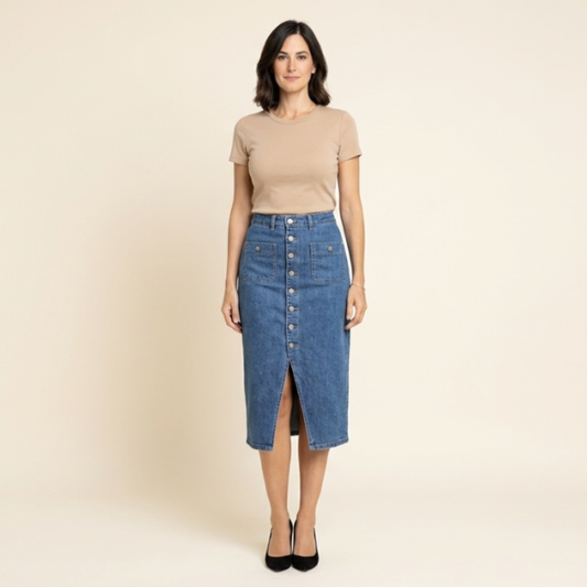 Falda Midi Mujer Vaquera con Botones - Mavetta