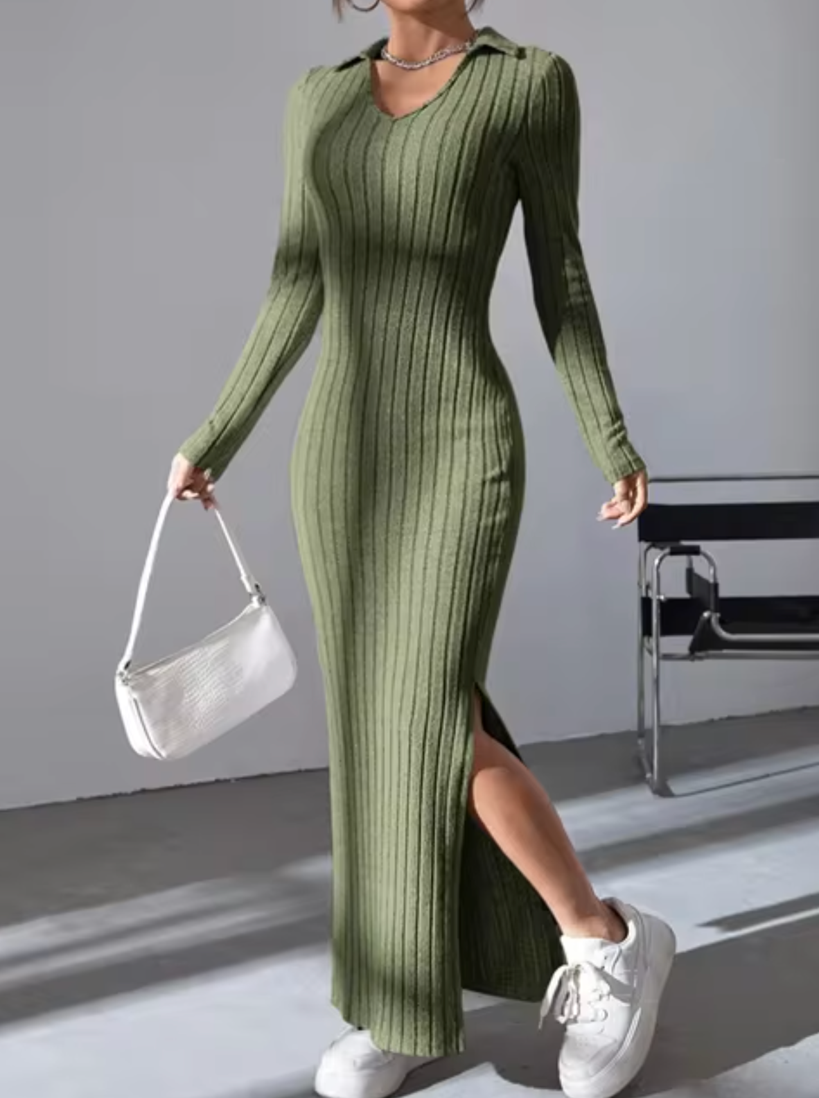 Vestido largo mujer de punto suave estilo relajado