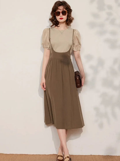 Conjunto Mujer de con Mangas Abullonadas y Falda Midi