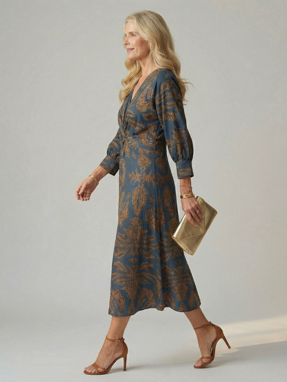 Vestido Midi Mujer Corte Cruzado Cintura Ajustada