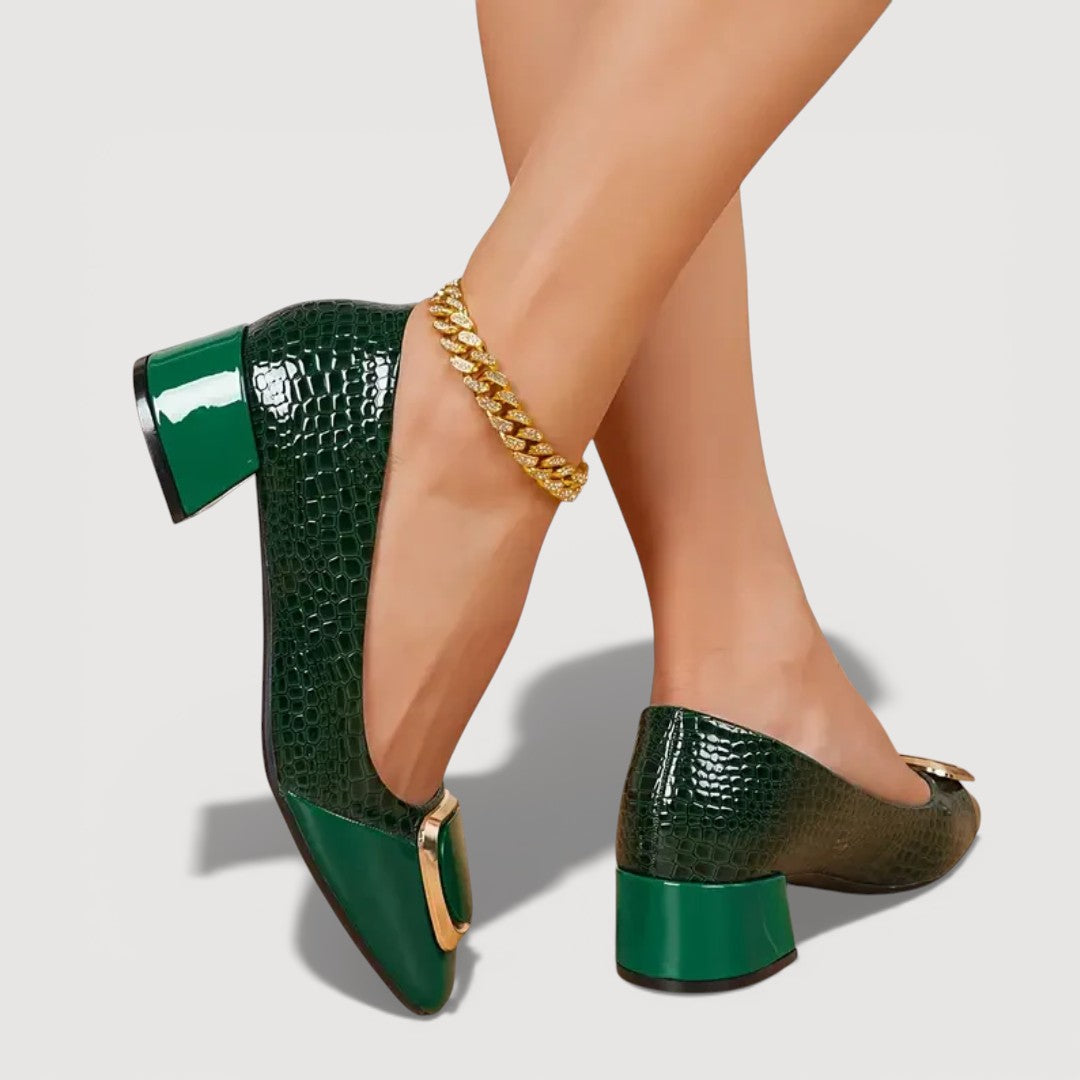 Tacones Bloque Mujer Acabado Croco Tacón Bajo Cómodos