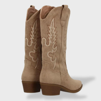 Botas Cowboy Mujer de Piel Bordadas Tacón Bajo