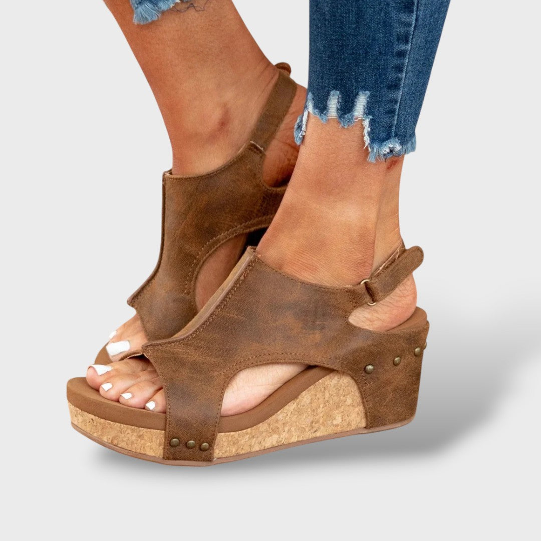 Sandalias Cuña Mujer de Ante Estilo Elegante