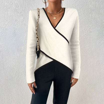 Jersey mujer con escote en V y diseño cruzado ajustado - Mavetta
