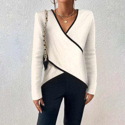 Jersey mujer con escote en V y diseño cruzado ajustado - Mavetta