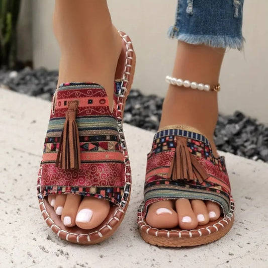 Sandalias planas mujer cuero flecos suela acolchada estilo boho - Mavetta