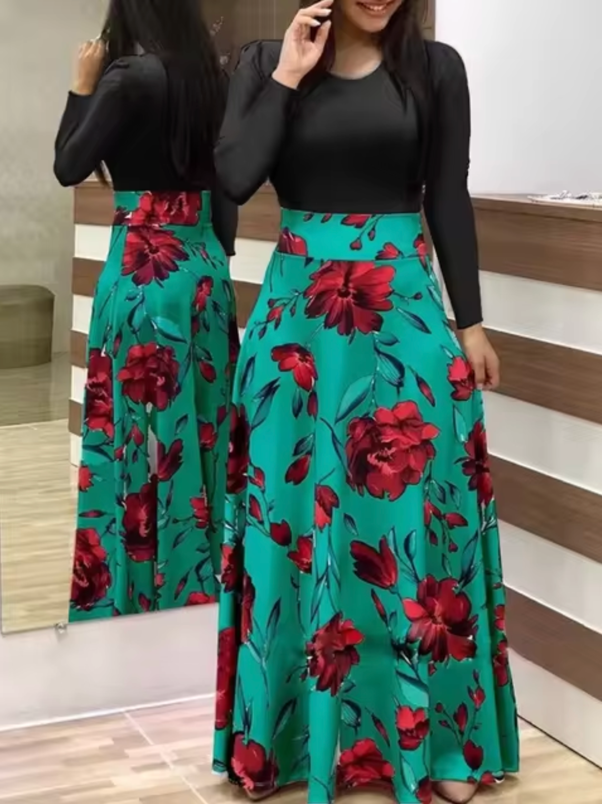 Vestido Mujer Manga Larga Estampado Floral Ajuste Regular