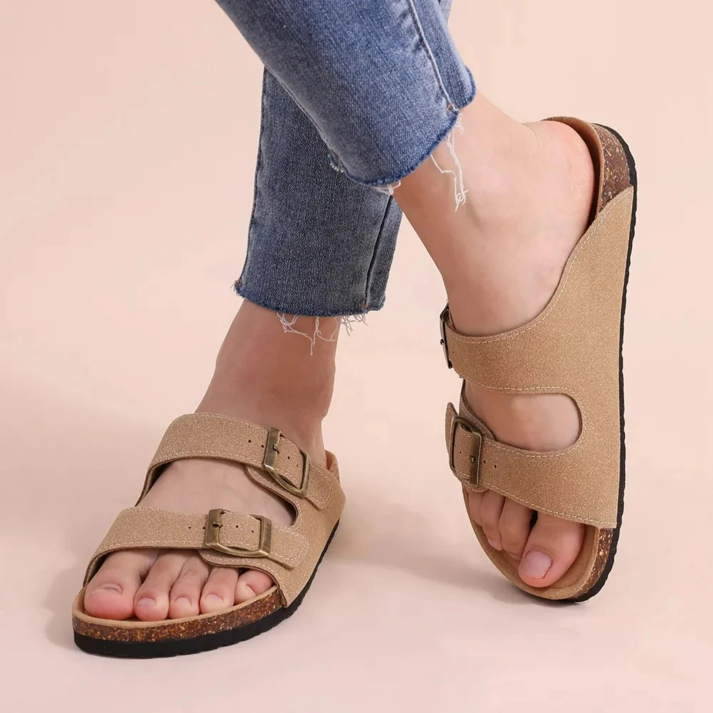 Sandalias Mujer de Verano Piel Abiertas Doble Hebilla