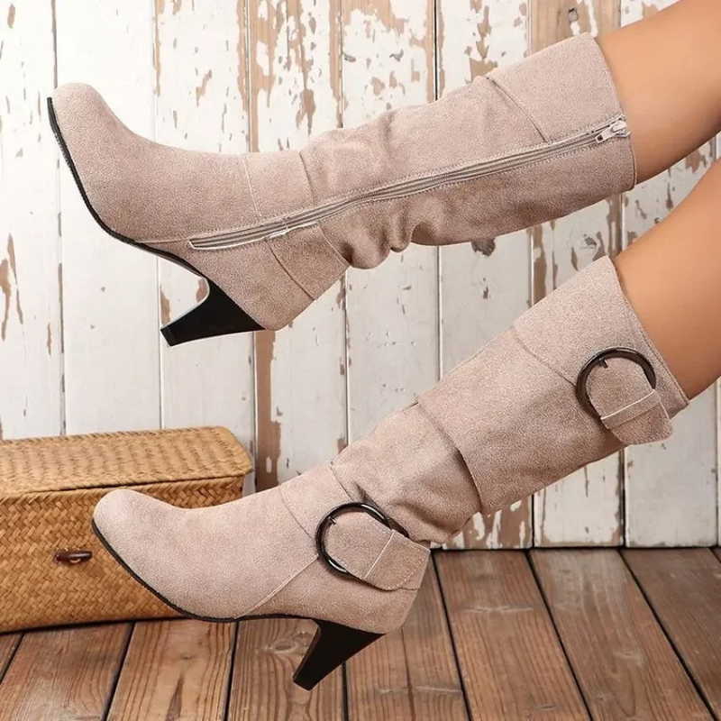 Botas Altas Mujer Puntera Redonda Ajuste Clasico